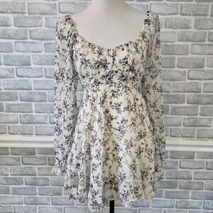Thirty Thirty LA Babydoll Mini Dress Long Sleeve Floral NEW Sm Cottage Coquette